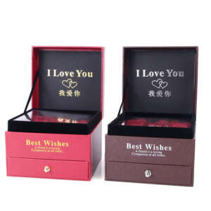 custom logo square rose cardboard drawer jewelry gift box - front view