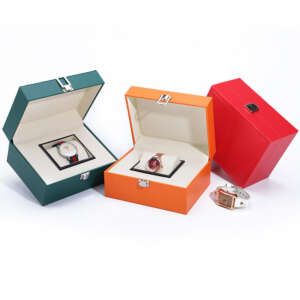 custom logo leather watch storage gift box for men watch packaging - front view