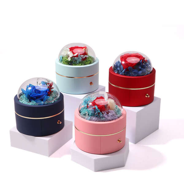 luxury round flower drawer ring jewelry gift box - front view