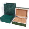 flipped wooden watch travel box with tote bag for luxury gift packaging - open display view