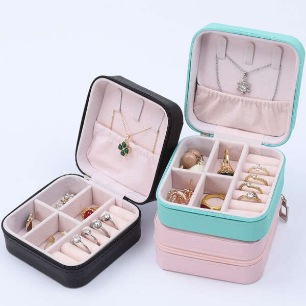 square zipper jewelry box for earrings necklace pendant ring - custom logo option