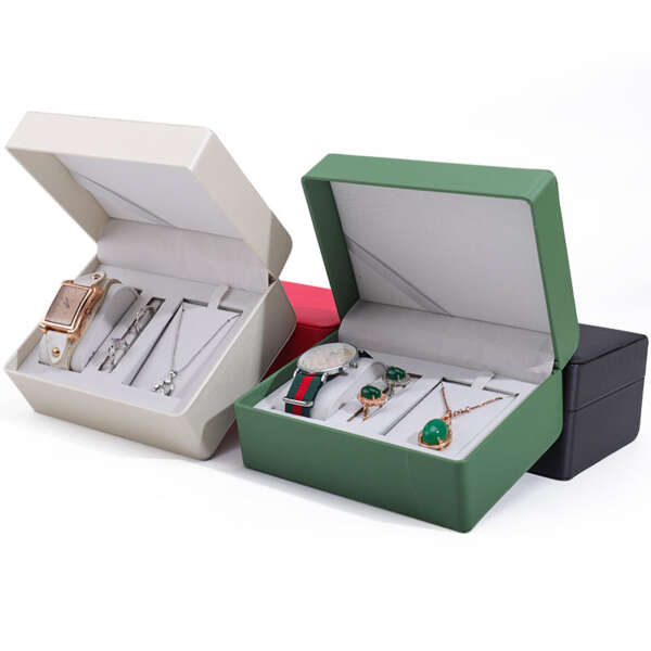 PU leather wooden travel watch gift box with custom logo display - front view