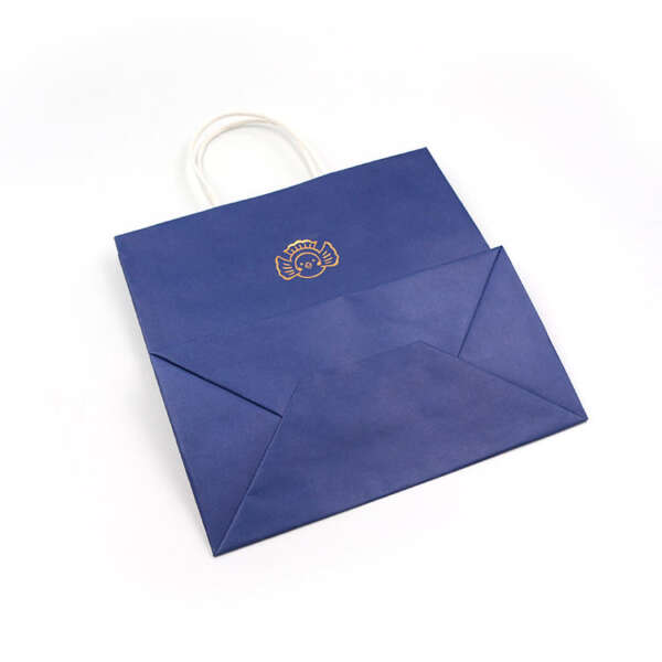 blue color printed wide base handle paper packing bag view 5