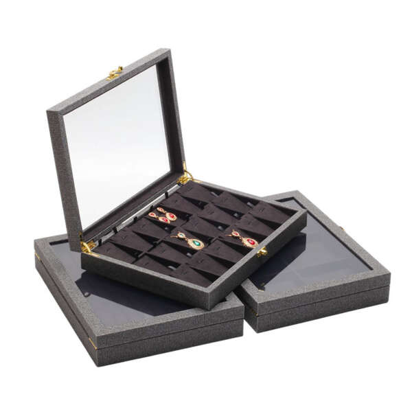 PU necklace ring pendant jewelry display storage tray - front view