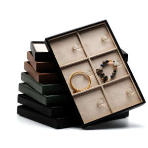 PU leather round edge display tray for pendants bracelets rings earrings view 1