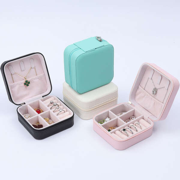 square zipper jewelry box for earrings necklace pendant ring - open display view