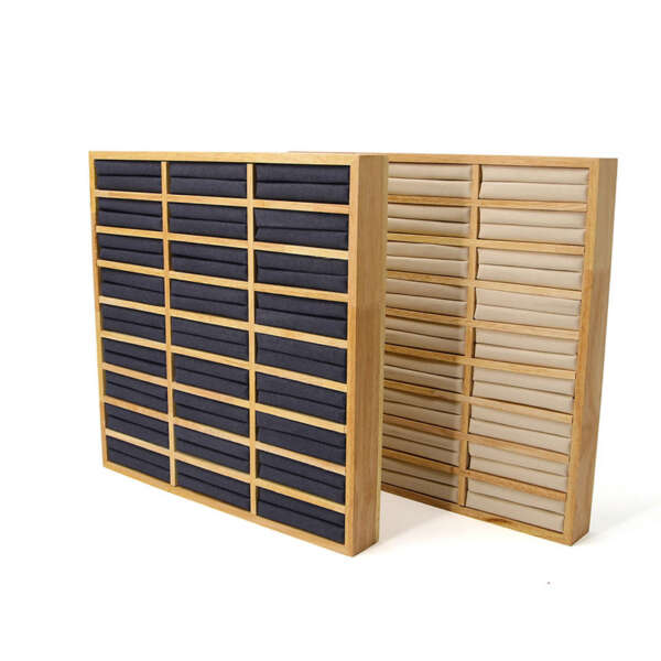 Wood jewelry display plate with organized bracelet slots