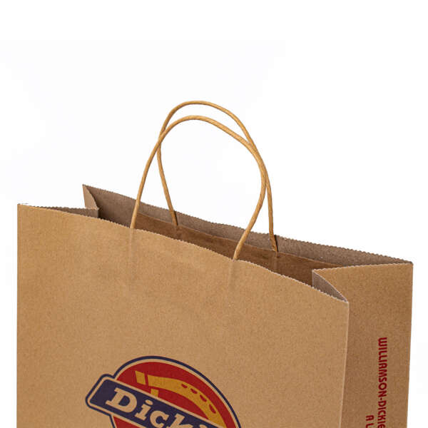 brown kraft beauty clothes gift bag showing custom logo print, handle options and gift-ready presentation