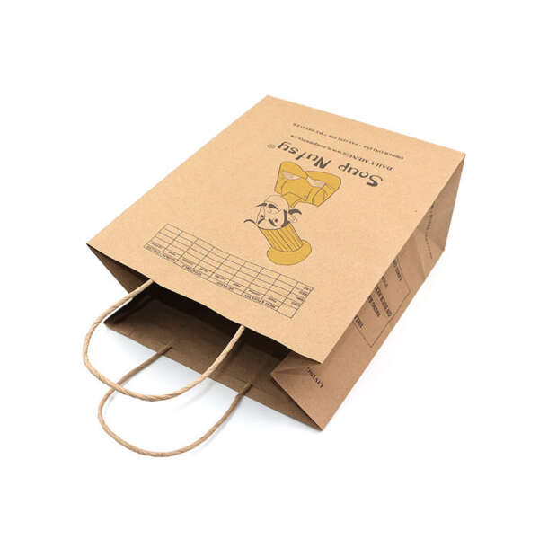 degradable brown kraft shopping paper bag with handle - side gusset view