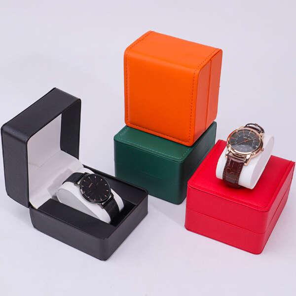 square flip PU leather travel watch box for men and women watches - front view