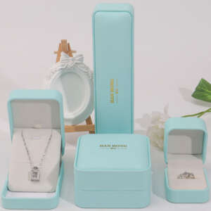 custom logo square leather jewelry box for earrings necklace ring - front view