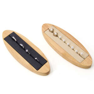 dark solid wood oval long ring tray for stud earrings display view 1