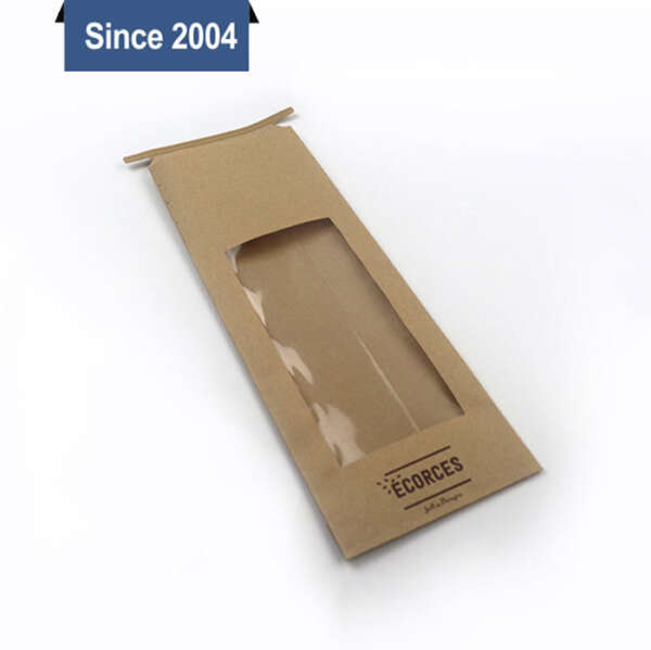 Printed tin tie brown kraft window bag for branded paper packaging