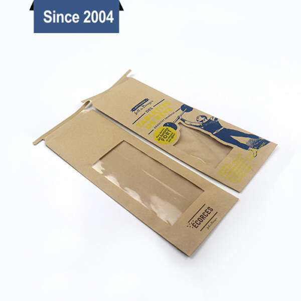 tin tie brown kraft window bag showing tin tie closure, window display and custom printed logo options