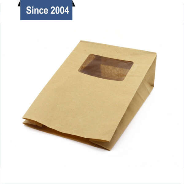 brown kraft chips snack paper bag with window and flexo print view 4
