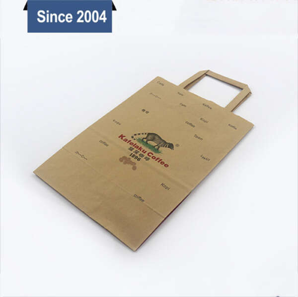 printed kraft gift paper bag with ribbon handles for boutique retail packaging