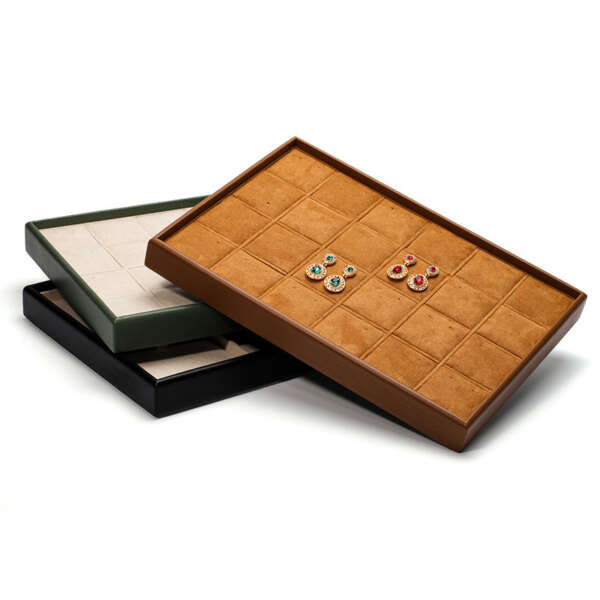 PU leather round edge jewelry display tray for rings earrings pendants bracelets - front view