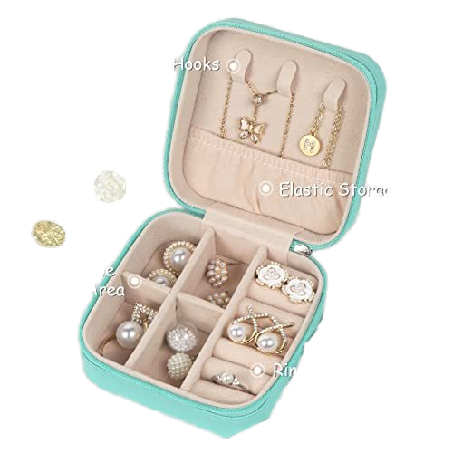 leather travel jewelry storage box for earrings necklace ring - open display view