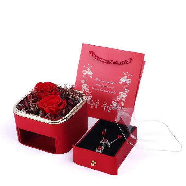 luxury rose drawer jewelry gift box with tote bag - custom logo option
