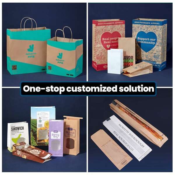 eco recyclable kraft paper bag with logo for shopping food clothing groceries view 4