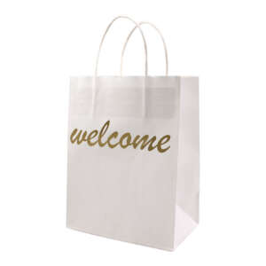 white kraft paper square bottom white kraft carrier bag with logo printing detail