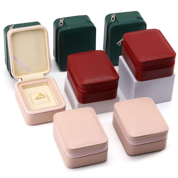 leather jewelry storage packaging box for rings necklaces earrings view 2