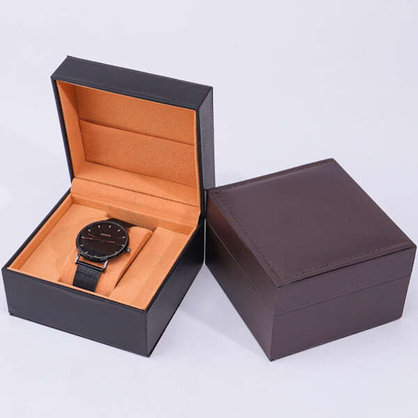 flip open PU leather watch travel case with custom logo - custom logo option