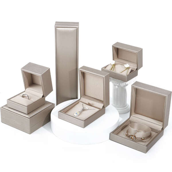 gold PU leather jewelry box with sponge insert for necklace ring - gift packaging use