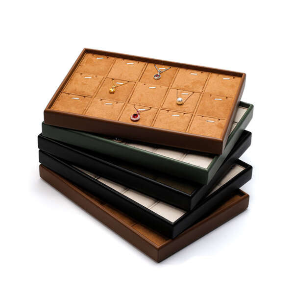 PU leather round edge display tray for pendants bracelets rings earrings view 5