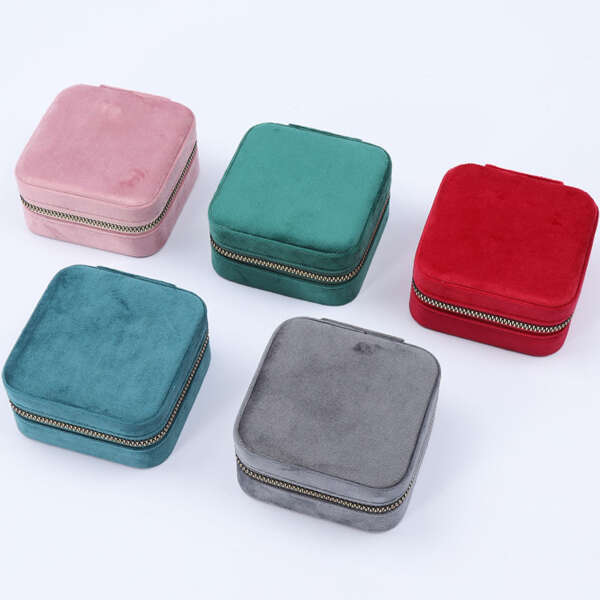 square portable zipper jewelry storage box for earrings necklace pendant - retail presentation