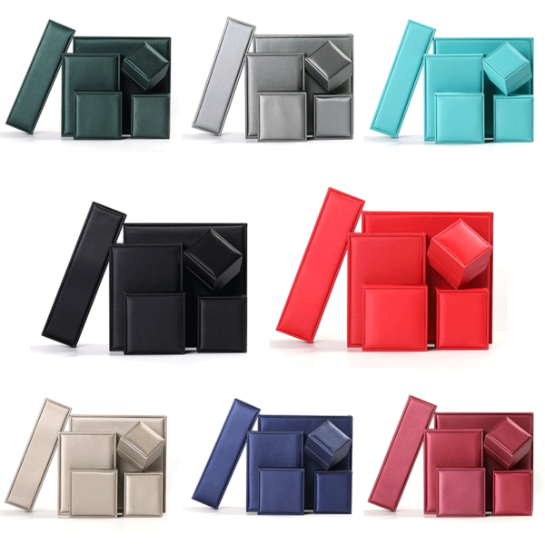 gold PU leather jewelry box with sponge insert for necklace ring - detail view