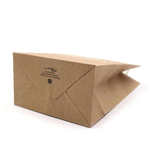 eco recycled kraft takeaway paper bag with handles for food packaging - print detail view