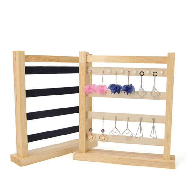 Solid wood 4 layer stud earring display rack