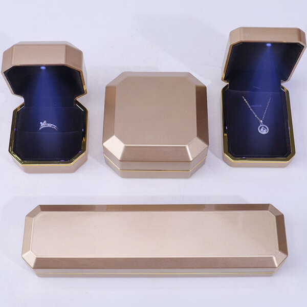 gold painted LED jewelry packaging box for bracelet earrings necklace ring - detail view