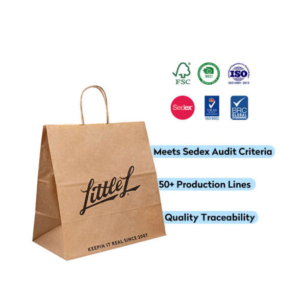 printed kraft gift shopping paper bag with custom logo front view