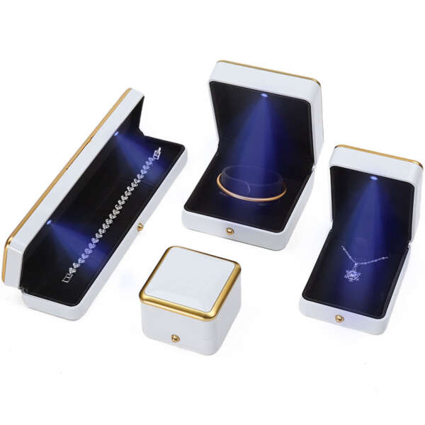 white LED jewelry organizer box with light for bracelet necklace earrings ring - gift packaging