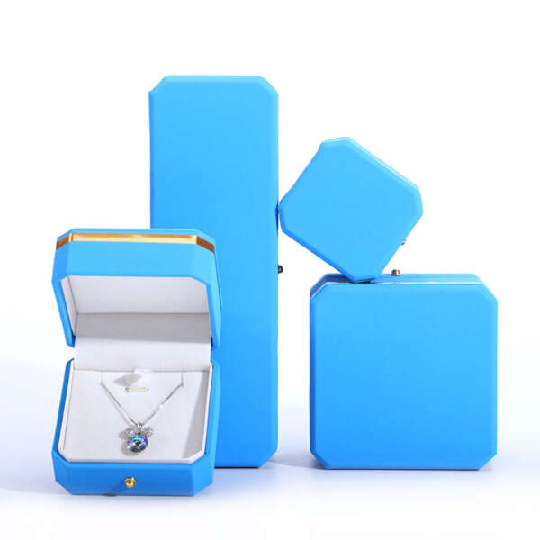 octagonal PU leather jewelry packaging box with metal button view 2