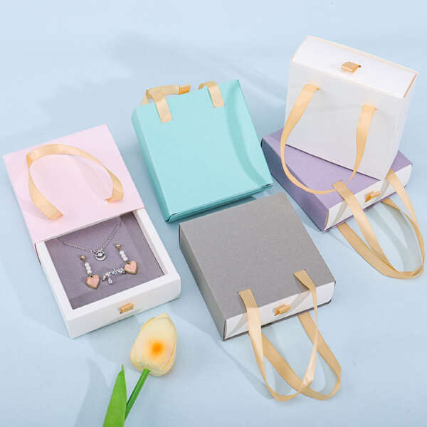printed recyclable drawer cardboard jewelry set box with pouch bag - custom logo option