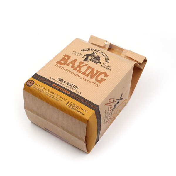 FSC certified kraft bread paper bag with clear window - retail display view