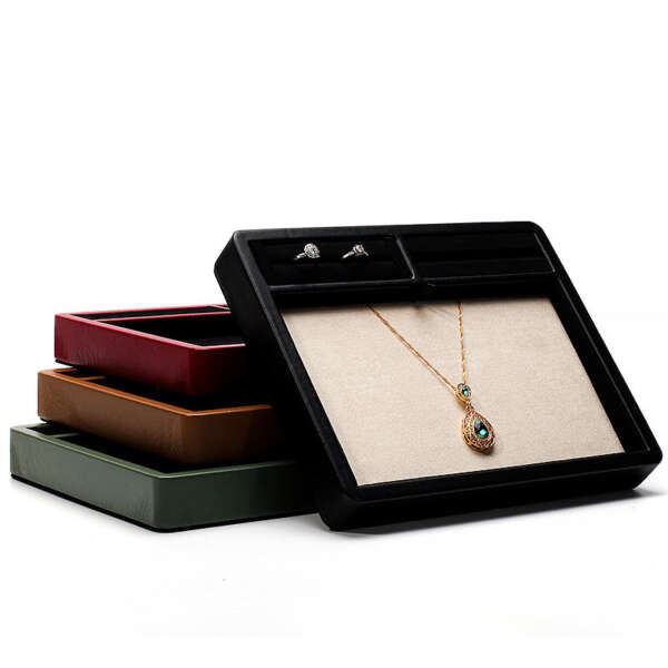 PU leather rounded corner jewelry display tray for rings earrings pendants
