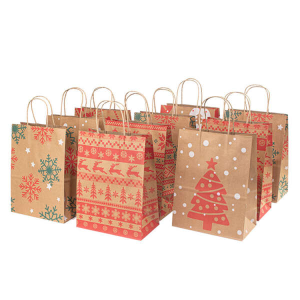 printed Christmas kraft gift bag production sample with export packing support