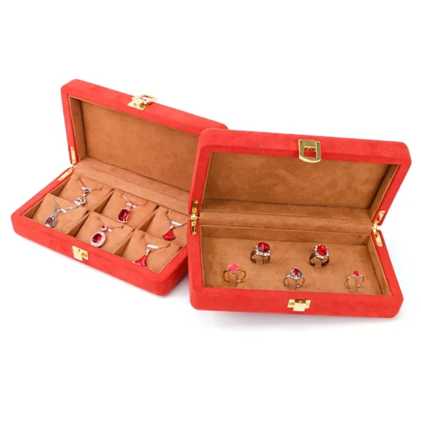 orange microfiber leather jewelry storage box for stud bracelet ring view 3