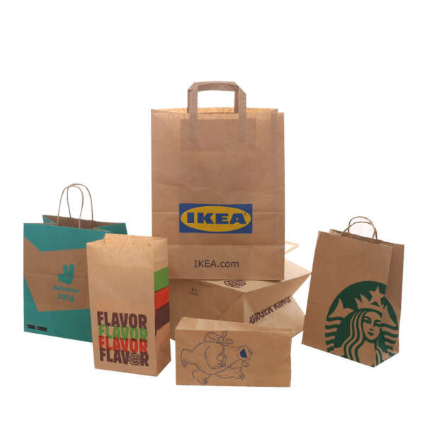recycled wide base brown kraft supermarket grocery packaging bag image 1