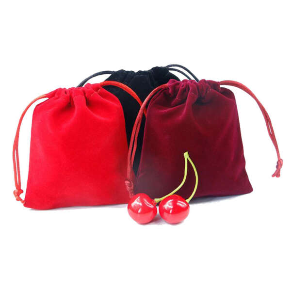 black flannel drawstring bracelet jewelry gift pouch - detail view