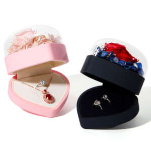 heart shaped flower jewelry gift box with packaging - detail view