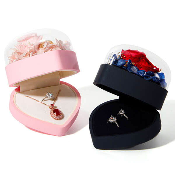 heart shaped flower jewelry gift box with packaging - detail view