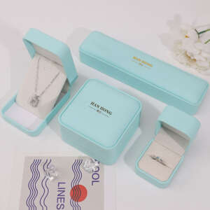 custom logo square leather jewelry box for earrings necklace ring - detail view