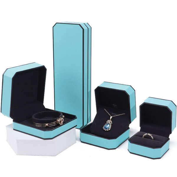 cyan leather custom logo jewelry box for necklace earrings - retail display