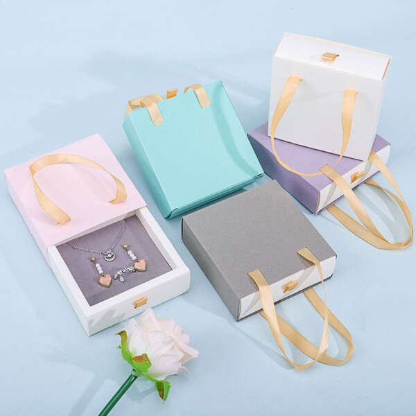 printed recyclable drawer cardboard jewelry set box with pouch bag - retail display