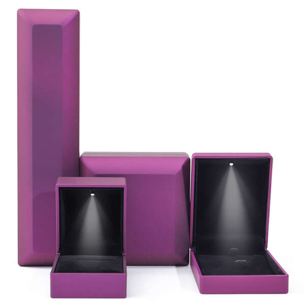 purple LED ring jewelry box with white light for earrings necklace bracelet - detail view